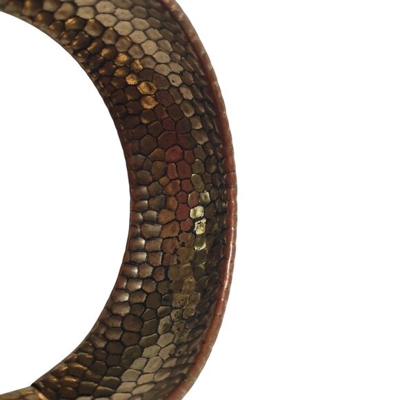 Rustic Vintage Style Hammered Copper Bracelet Distressed Finish Wide Band Design - Picture 4 of 5